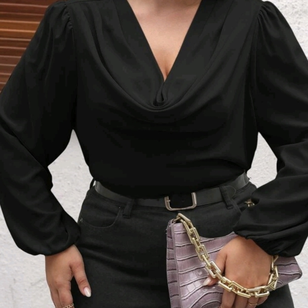 Elegant Black Drape Neck Women's Top